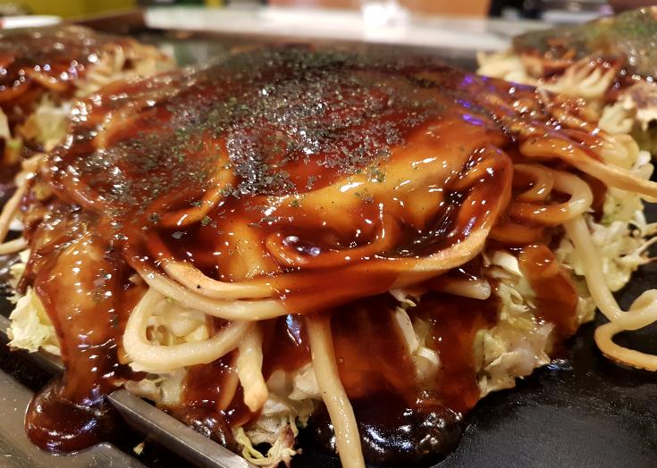Okonomiyaki with noodles