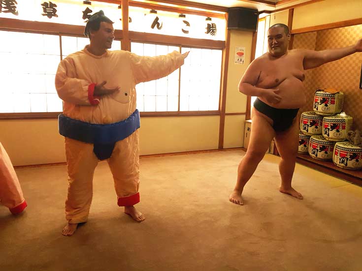 Wrestling a sumo in Tokyo, Japan