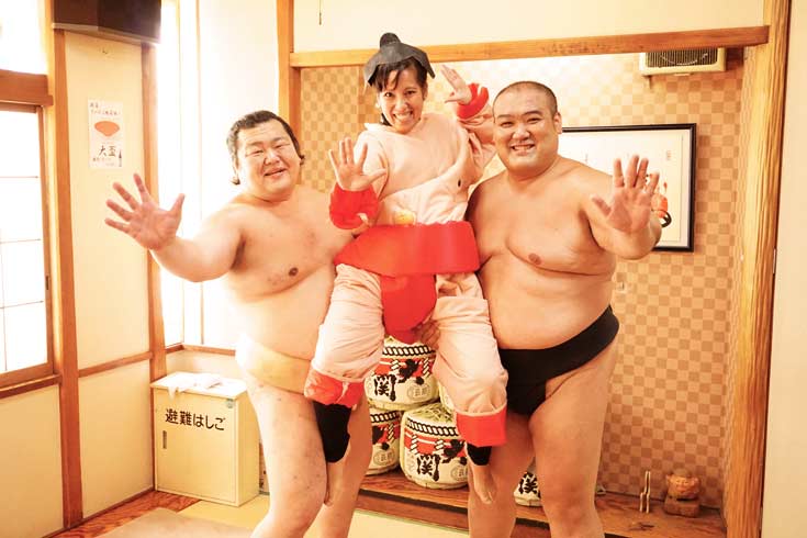 Wrestling a sumo in Asakusa Tokyo
